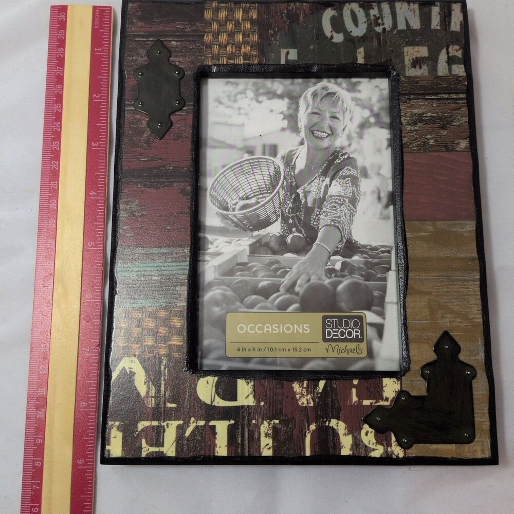 Studio Decor Occasions Picture Frame 4x6 Rustic Country Western Patchwork Wood